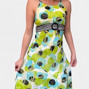 Y2k geometric neon midi dress